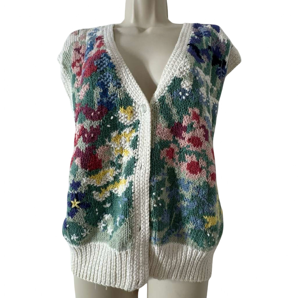 Orvis Womens Floral Cotton Blend Vintage Cottagecore Sweater Vest Cardigan XL - Picture 8 of 16